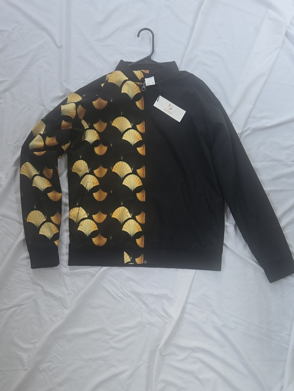 Men's/Unisex 2Tone Bomber Style Jacket One ½ Gold/Yellow Ginko Leafs One ½ Black